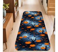 Jack-o'-Lantern - Tapis de couloir festif motif arbre effrayant, feuilles effrayantes, orange, tapis de sol rectangulaire antidérapant avec bordure pour cuisine, chevet, entrée, couloir, décoration de