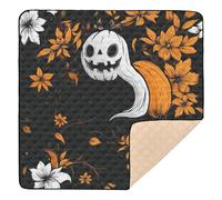 Jack-o'-Lantern Tapis de sport pliable et lavable pour bébé Motif citrouille florale Halloween_3 127 x 127 cm