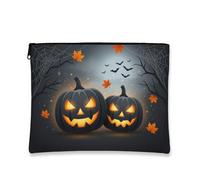 Jack-o'-Lantern Toile avec fermeture éclair, toile d'araignée festive fantaisie, feuille d'automne, Halloween, toile noire avec fermeture éclair, petite trousse de maquillage pour voyage, coiffeuse