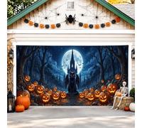 Jack-o'-Lanterns Housse de porte de garage effrayante gothique pleine lune chat Halloween décoration d'intérieur pour jardin, terrasse, extérieur et intérieur, toile de fond de fête 400 x 180 cm