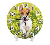 Jack Russel on Flower Meadow Horloge Murale silencieuse sans tic-tac Horloge Murale Ronde Salle de Bain Horloge de Cuisine 10 Pouces