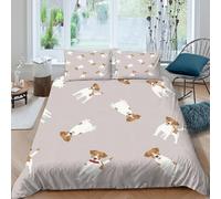 Jack russell chien Linge de Lit Confortable Microfibre Hypoallergique 3 pièces Cartoon playful style Housse de Couette avec Fermeture Éclair Résistante for Chambre à Coucher Single（140x200cm）