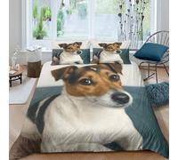 Jack russell chien Linge de Lit Hypoallergique 3 pièces 3D Effet Facile d'entretien Réaliste animal portrait Ensemble De Literie avec 2 Taies d'oreiller Léger for Chambre de garçons King（220x240cm）