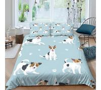Jack russell dogs Linge de Lit Hypoallergique 3 pièces 3D Imprimée Résistante Cartoon playful style Housse de Couette avec 2 Taies d'oreiller Léger for Décoration de Chambre Single（135x200cm）