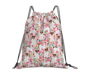 Jack Russell Flieder Vintage Blumenmuster Wasserabweisender Rucksack mit Kordelzug für Damen und Herren, Sport- und Fitnessstudio-Sackpack