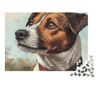 Jack Russell Terrier 1000 pièces Puzzle pour Adultes Portrait Adorable de Chien Jack Russell en Gros Plan Premium Haute qualité Robuste Difficile soulagement du Stress Cadeau Familial 38x26cm/1000pcs