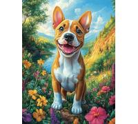 Jack Russell Terrier dans une prairie fleurie 300 Pièces Puzzle Débutant En Carton Haute Densité Animal sauvage et animal de compagnie Facile Apprentissage Anti-Stress Passe-Temps Cadeau Fête Des Mère