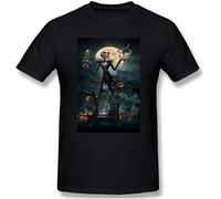 Jack Skellington Men's Cotton Fashion Performance Basic Short Sleeve T-Shirt Black Manches Courtes(X-Large)