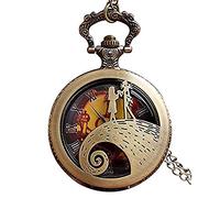 Jack Skellington Sally Tim Burton's L'Étrange Noël de Monsieur Jack Skellington Montre de poche vintage en bronze avec pendentif horloge pour homme et femme, Vintage