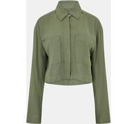 Jack Wills Cropped Linen-Blend Long Sleeve Overshirt Kaki 8 (XS) Female