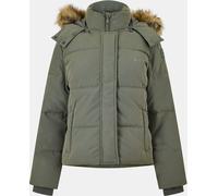 Jack Wills Riley Wind Resistant Detachable Hood Short Puffer Jacket Khaki Green 8 (XS) Female