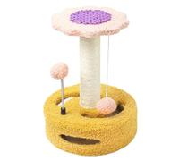 Jackanna Joli griffoir pour chat de tournesol avec lit, en sisal, pour chaton, perche, petit chat avec jouets suspendus (jaune + rose)