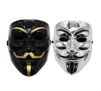 JACKANNA Lot de 2 masques V comme Vendetta - Masques anonymous unisexes pour Halloween/cosplay/carnaval (adultes et enfants) (noir + argent)