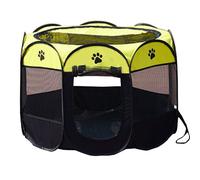 Jackanna Parc portable pour chiots et chatons - Tente pliable avec cage supérieure avec fermeture éclair - Tente portable pour petits animaux (vert avec noir)
