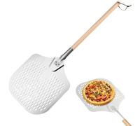 JACKANNA Pelle à pizza perforée - En aluminium rigide - 30,5 cm - Grande avec longue poignée en bois amovible - Pour four (2)