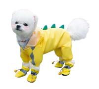 Jackanna Tout compris Chiot Chien Pluie Quatre Pieds Imperméable Teddy Bichon Animal de Compagnie Petit Chien Sale Vêtements de Pluie avec Pieds Manteau de Pluie (Dinosaure Jaune, XL)