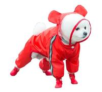 Jackanna Tout compris Chiot Chien Pluie Quatre Pieds Imperméable Teddy Bichon Animal de Compagnie Petit Chien Sale Vêtements de Pluie avec Pieds Manteau de Pluie (Ours Rouge, 2XL)