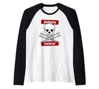 Jackass Forever Red Skull And Crutches Warning Logo Manche Raglan