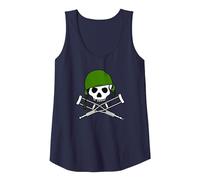 Jackass Military Helmet Skull & Crossbones Logo Débardeur, Femme, Bleu Marine, L