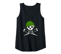Jackass Military Helmet Skull & Crossbones Logo Débardeur, Femme, Noir, M