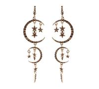 JACKBEGTA Boucles d'oreilles pendantes en forme de lune et d'étoile pour femme, noir, Zinc, Cristal