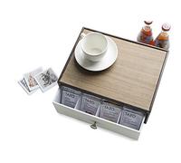 JACKCUBE Design Boîte/Boîtier á Sachet de Thé en Cuir, Organiseur/Coffret á Thé de Rangement, Tiroir avec 12 Compartiments (Marron/Blanc) - MK353A