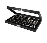 JACKCUBE Design Boîtier/Coffret à Bijoux/Bagues/Anneaux, Boîte Organiseur/Présentoir de Bijoux avec 72 Compartiments (Noir, Velours Noir, 35.6 x 21 x 5 cm) - MK248A