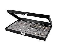 JACKCUBE DESIGN Boîtier/Coffret de Bijoux/Bague/Anneau, Boîte Organiseur/Présentoir de Bijoux avec 72 Compartiments (NOIR, Velours Gris, 35.6 x 21 x 5 cm) - MK248C
