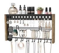 Jackcube MK460A Organiseur de bijoux mural en bois rustique avec crochets en métal pour colliers, boucles d'oreilles et bracelets (bois)