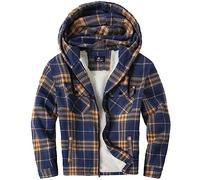 JACKETOWN Veste Polaire Homme Avec Capuche Chemise En Flanelle à Carreaux Veste Mi-Saison Chaude Doublée Manteau Décontracté Avec Poches Idéale Pour L’automne Et L’hiver