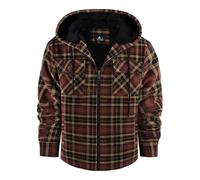 JACKETOWN Veste Polaire Homme Avec Capuche Chemise En Flanelle à Carreaux Veste Mi-Saison Chaude Doublée Manteau Décontracté Avec Poches Idéale Pour L’automne Et L’hiver