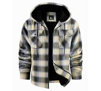 JACKETOWN Veste Polaire Homme Avec Capuche Chemise En Flanelle à Carreaux Veste Mi-Saison Chaude Doublée Manteau Décontracté Avec Poches Idéale Pour L’automne Et L’hiver