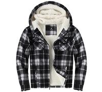 JACKETOWN Veste Polaire Homme Avec Capuche Chemise En Flanelle à Carreaux Veste Mi-Saison Chaude Doublée Manteau Décontracté Avec Poches Idéale Pour L’automne Et L’hiver