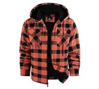 JACKETOWN Veste Polaire Homme Avec Capuche Chemise En Flanelle à Carreaux Veste Mi-Saison Chaude Doublée Manteau Décontracté Avec Poches Idéale Pour L’automne Et L’hiver