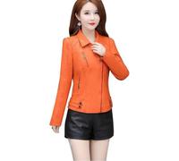 Jackets Las Leather Jacket, Veste Courte Mince, Mince, Veste Femme, Veste en Cuir Moto, Nouvelle Veste en Cuir pour Femme, Orange, M