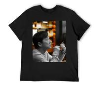Jackie Chan T-shirt à col rond en coton confortable à manches courtes pour une tenue décontractée et superposition, Noir , M