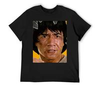 Jackie Chan T-shirt classique à manches courtes en coton Jaune moutarde, Noir , XL