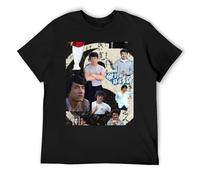 Jackie Chan T-shirt d'été en coton respirant ultra léger à manches courtes avec technologie Quickdry pour un confort par temps chaud, Noir , S