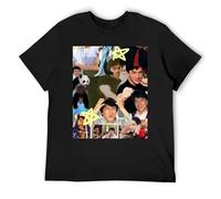 Jackie Chan T-shirt en coton imprimé graphique pour homme Design artistique cool T-shirt à manches courtes avec tissu doux pour streetwear décontracté et style urbain, Noir , M