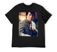 Jackie Chan T-shirt tendance urbain tendance en coton à manches courtes pour style urbain, Noir , M