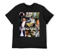 Jackie Chan T-shirt vintage en coton délavé à manches courtes style rétro avec coupe confortable et décontractée pour une tenue décontractée, Noir , M