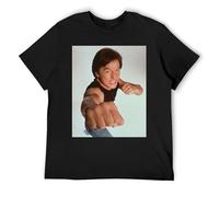 Jackie Chan T-shirt vintage en coton délavé doux à manches courtes Style rétro Unisexe, Noir , XL