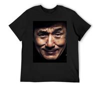 Jackie Chan Uni Minimaliste Couleur Unie Coton Manches Courtes Basique, Noir , M