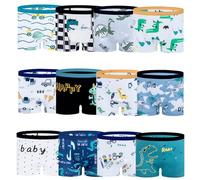 JackLoveBriefs Calecon Enfant Boxer Enfant Garcon Dinosaures Coton Lot de 12, 4-5 Ans, Blanc, Taille M