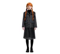 Jackolume Costume Addams Nnevermore pour femmes et filles - Uniforme scolaire rayé noir et gris - Tenue d'Halloween et de costumade - Uniforme de l'académie gothique - Blazer et jupe