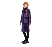 Jackolume Costume Addams Nnevermore pour femmes et filles - Uniforme scolaire rayé violet et gris - Tenue d'Halloween et de costumade - Uniforme gothique académie - Blazer et jupe