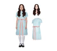 Jackolume Costume de jumelles brillantes pour filles, nuisette bleue à manches bouffantes avec perruque, pour Halloween, poupée effrayante, cosplay, fête