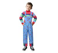 Jackolume Costume de poupée tueur d'horreur d'Halloween pour enfants, combinaison de jeu pour enfant, combinaison et chemise rayée, déguisement de film d'horreur, fantôme, bons gars, tenues de cosplay