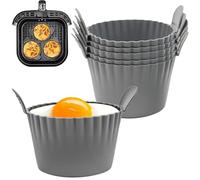 JacksGifts Lot de 6 ramequins en silicone de qualité supérieure pour friteuse à air - Moules à muffins en silicone double épaisseur pour œufs au plat, accessoires de friteuse à air (gris)