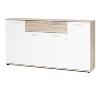 JACKY Buffet bas classique blanc et decor chene mat - L 160 cm Blanc et décor chêne
